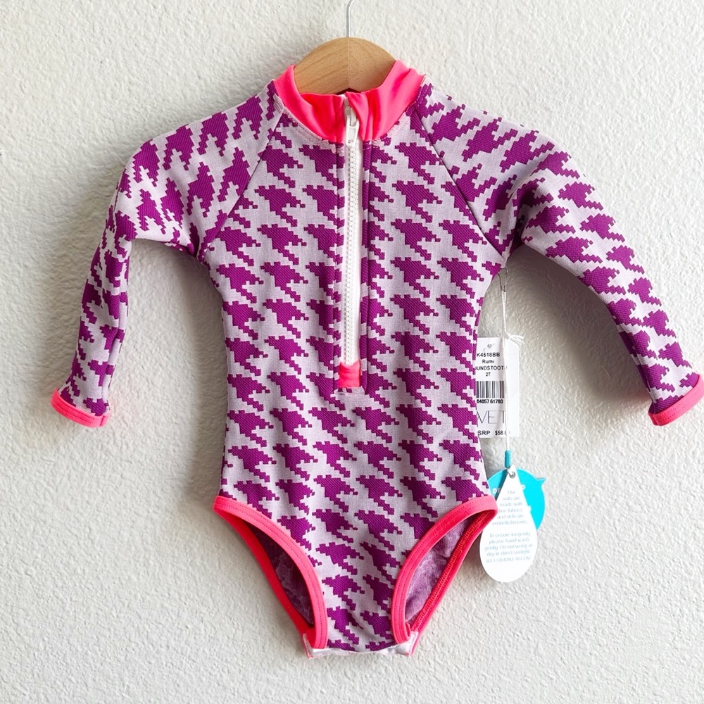 NWT WET Swimwear Rumi Houndstooth Rashguard Swimsuit Toddler Girl Size 2T